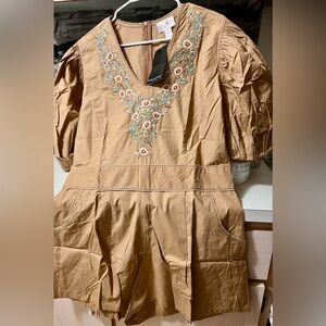 Embroidered Tan Romper